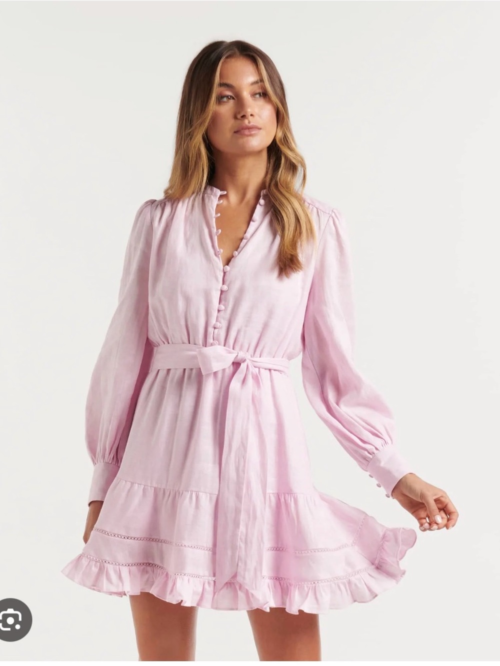 Ever New Pink Tiered Linen-Blend Dress with Waist Tie